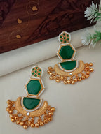 Gold-Toned Chandbali Brass Plated Kundan Studded Ghungaroo Drop Kashmiri Earrings