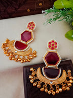 Sanjog Bollywood Style Maroon Kundan Polki Look Jhumka Earrings