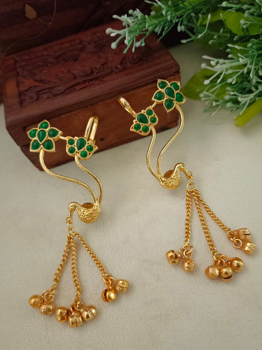 Gold-Toned Floral Ear Cuff Earrings | Kundan Studded Brass-Plated Post Back