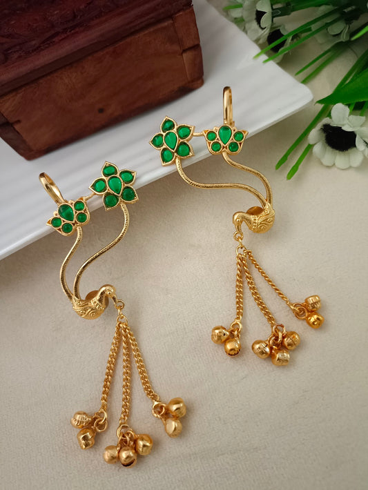 Gold-Toned Floral Ear Cuff Earrings | Kundan Studded Brass-Plated Post Back