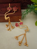 Gold-Toned Floral Ear Cuff Earrings – Red | Kundan Studded Brass-Plated Post Back