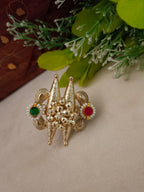 Gold-Plated Red & Blue Adjustable Finger Ring | Artificial Stones Studded & Beaded