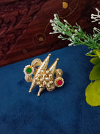 Gold-Plated Red & Blue Adjustable Finger Ring | Artificial Stones Studded & Beaded