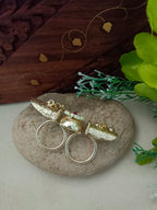 Brass-Plated Red & White Adjustable Finger Ring | Stone Studded & Pearl Beaded