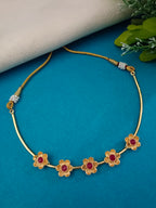 Gold-Plated Pink Kundan Hasli Choker Set | Traditional Studded Earrings & Drawstring