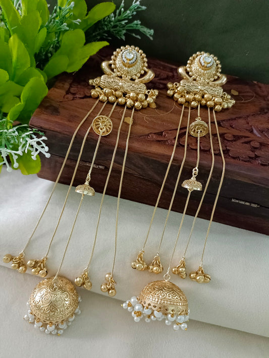 Gold toned and White Classic Jhumkas – Ethnic Earrings for Women
