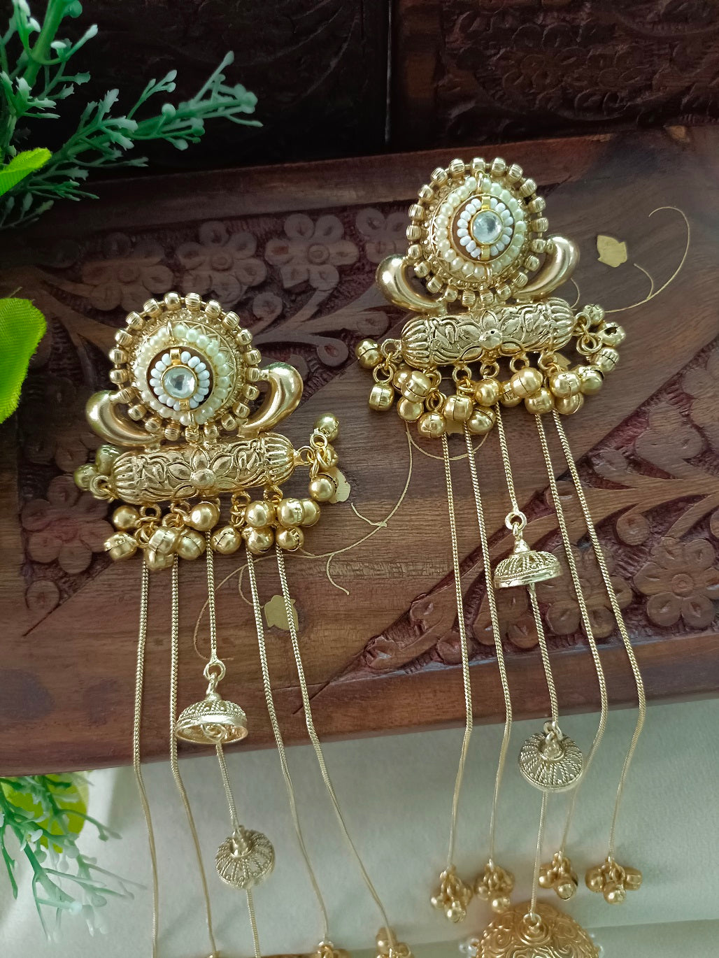 Gold toned and White Classic Jhumkas – Ethnic Earrings for Women