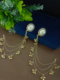 Gold-Toned Oval Kashmiri Earchain Earrings | Brass Plated with White Ear Cuff