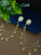 Gold-Toned Oval Kashmiri Earchain Earrings | Brass Plated with White Ear Cuff