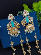 Gold-Toned Geometric Jhumka Earrings | Brass-Plated with Kundan & Post Back Closure