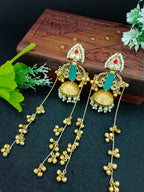 Gold-Toned Geometric Jhumka Earrings | Brass-Plated with Kundan & Post Back Closure