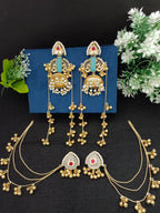 Gold-Toned Geometric Jhumka Earrings | Brass-Plated Kundan Stud & Post Back
