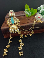 Gold-Toned Geometric Jhumka Earrings | Brass-Plated Kundan Stud & Post Back