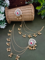 Silver-Toned Pink Heart Ear Cuff Earrings | Kundan Studded, Brass-Plated Insert Closure