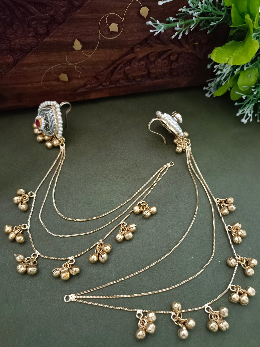 Silver-Toned Pink Heart Ear Cuff Earrings | Kundan Studded, Brass-Plated Insert Closure