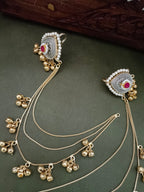 Silver-Toned Pink Heart Ear Cuff Earrings | Kundan Studded, Brass-Plated Insert Closure