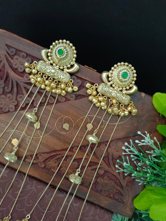Gold-Toned Green Drop Earrings | Kundan Embellished Brass-Plated Post Back