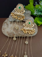 Gold-Toned Green Drop Earrings | Kundan Embellished Brass-Plated Post Back