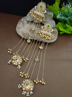 Gold-Toned Green Drop Earrings | Kundan Embellished Brass-Plated Post Back