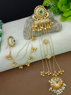 Gold-Toned Geometric Green Ear Cuff Earrings | Kundan Brass-Plated Post Back