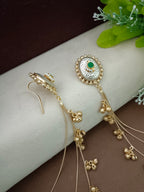 Gold-Toned Green Oval Drop Earrings | Kundan Brass-Plated Insert Style