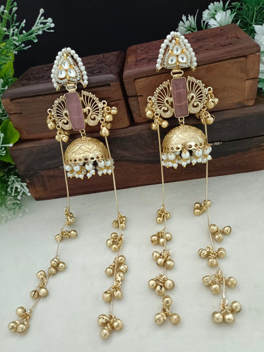 Gold-Toned Kundan Jhumka Earrings | Brass-Plated Traditional Post Back Closure