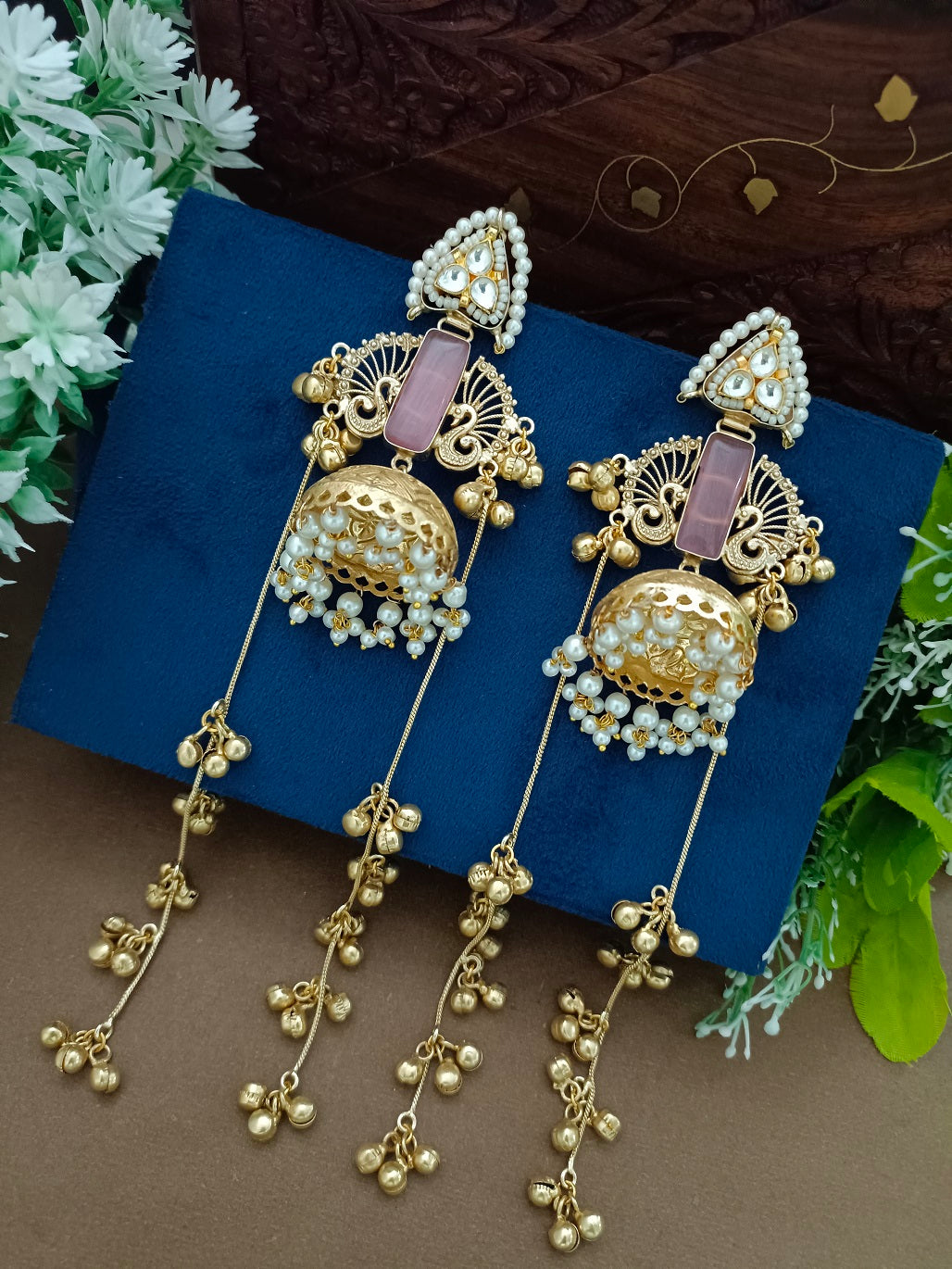 Gold-Toned Kundan Jhumka Earrings | Brass-Plated Traditional Post Back Closure