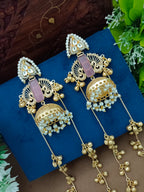 Gold-Toned Kundan Jhumka Earrings | Brass-Plated Traditional Post Back Closure
