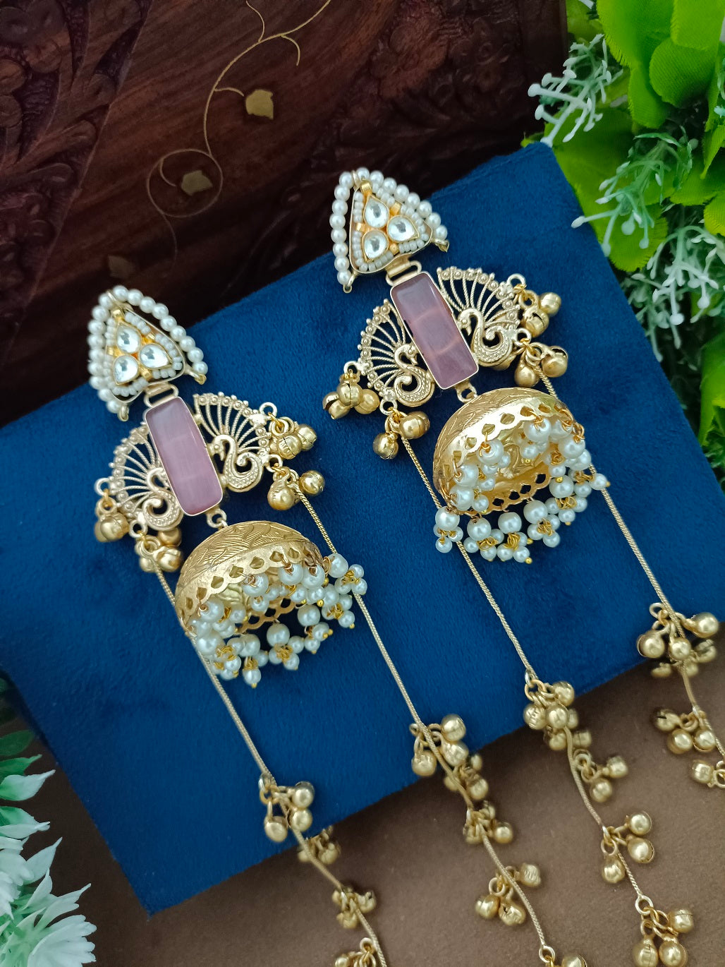 Gold-Toned Kundan Jhumka Earrings | Brass-Plated Traditional Post Back Closure