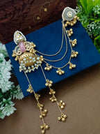 Gold-Toned Geometric Drop Earrings | Kundan Embellished Brass-Plated Post Back