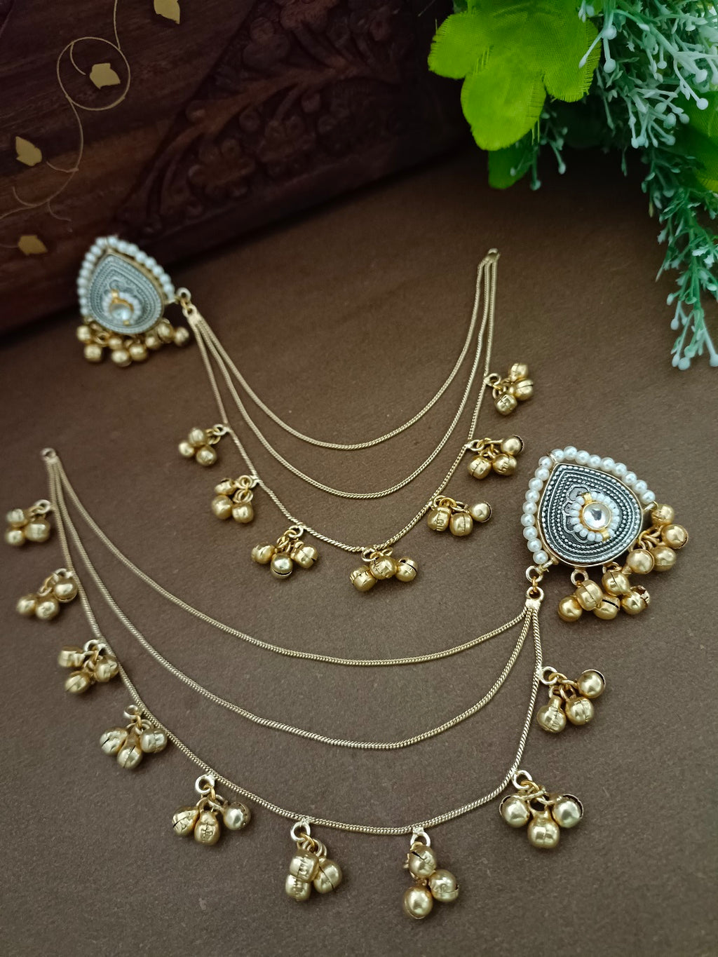 Gold-Toned Teardrop Ear Cuff Earrings | Kundan Studded Brass-Plated Insert Closure