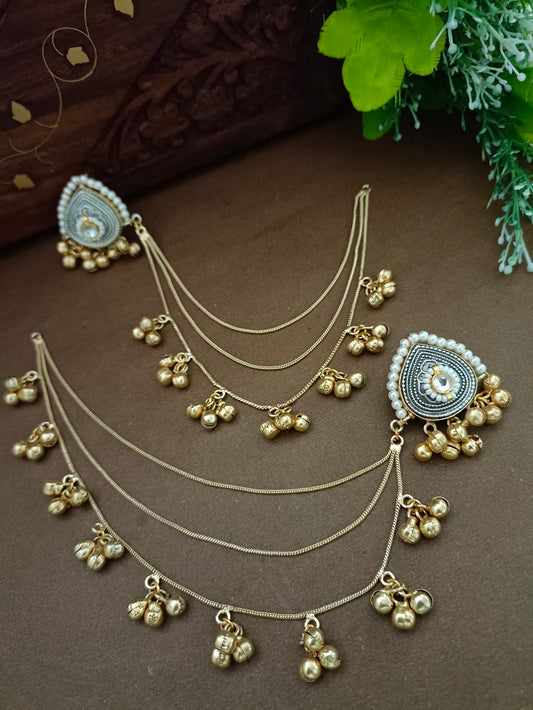 Gold-Toned Teardrop Ear Cuff Earrings | Kundan Studded Brass-Plated Insert Closure