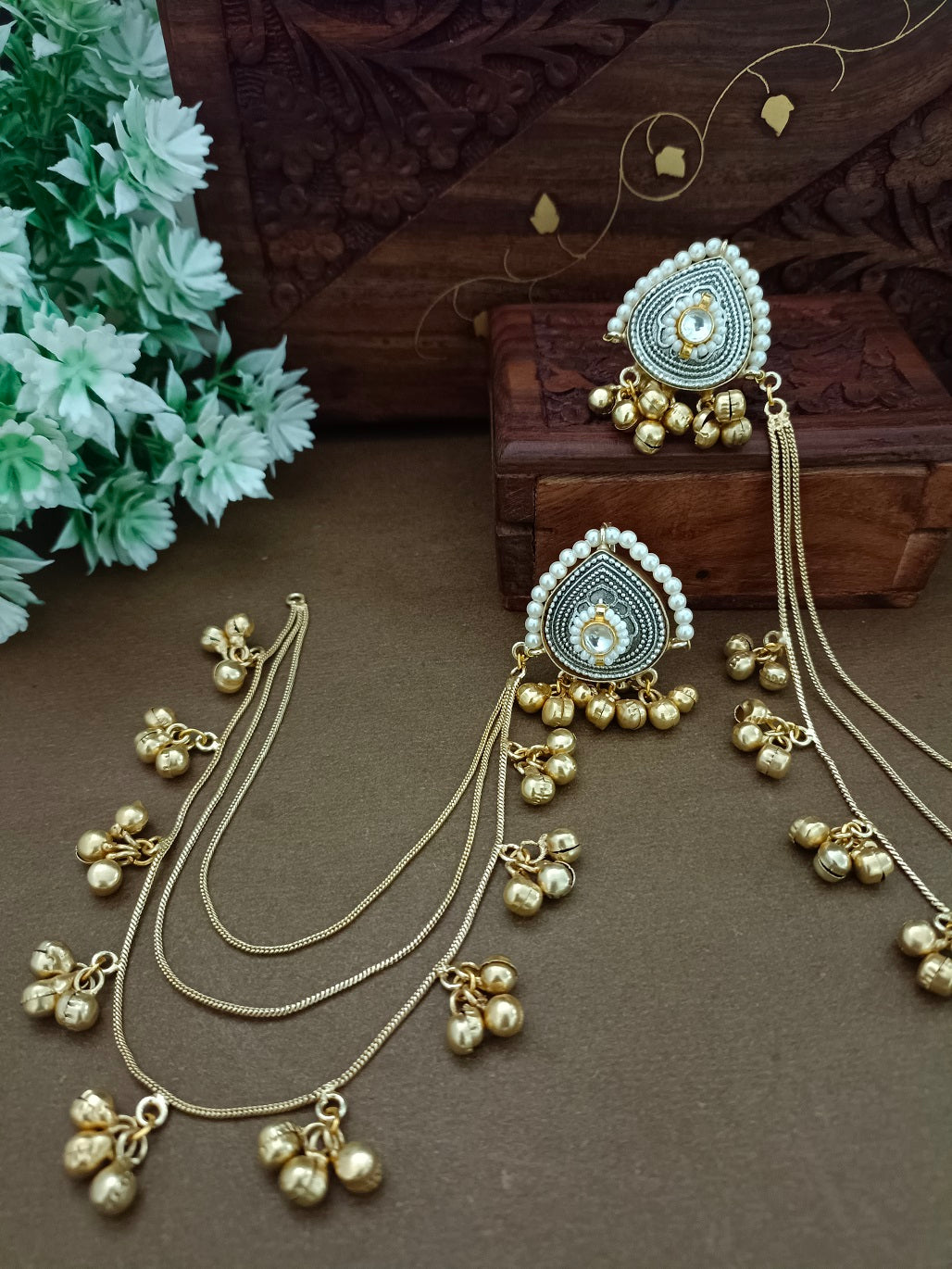 Gold-Toned Teardrop Ear Cuff Earrings | Kundan Studded Brass-Plated Insert Closure