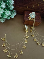 Gold-Toned Teardrop Ear Cuff Earrings | Kundan Studded Brass-Plated Insert Closure