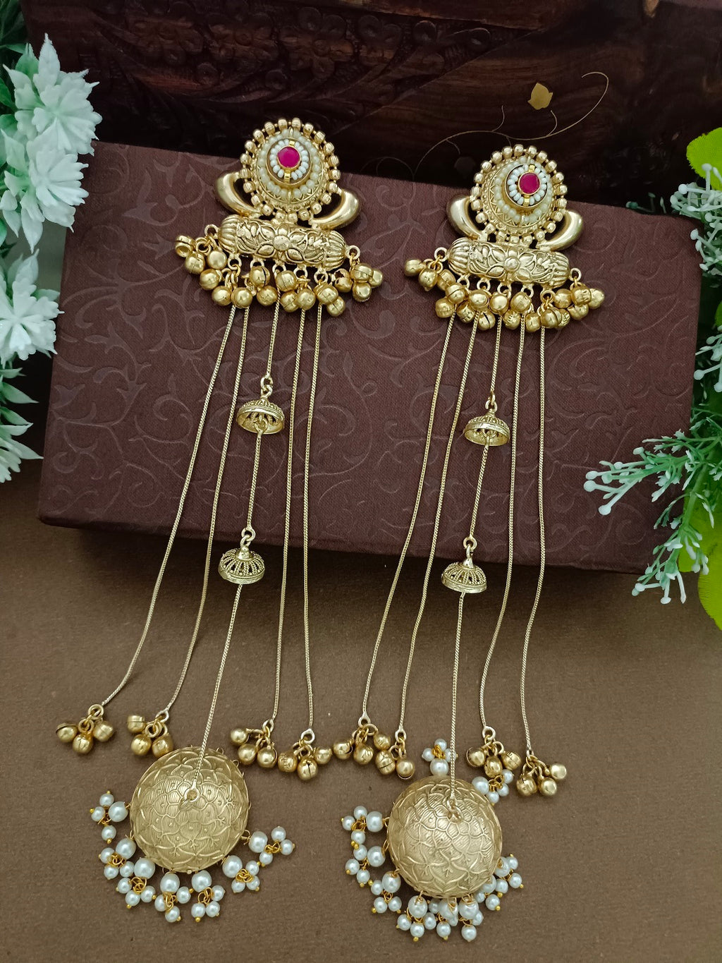 Gold-Toned Pink Drop Earrings | Kundan Studded Brass-Plated Post Back