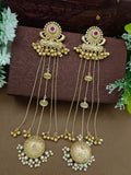 Gold-Toned Pink Drop Earrings | Kundan Studded Brass-Plated Post Back