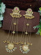 Gold-Toned Pink Drop Earrings | Kundan Studded Brass-Plated Post Back