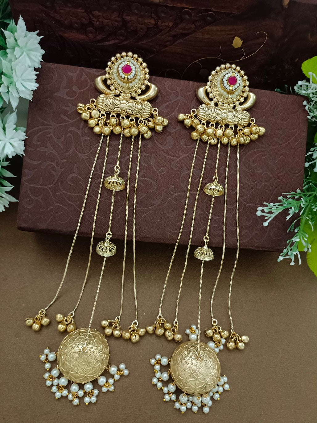 Gold-Toned Pink Drop Earrings | Kundan Studded Brass-Plated Post Back