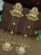 Gold-Toned Pink Drop Earrings | Kundan Studded Brass-Plated Post Back
