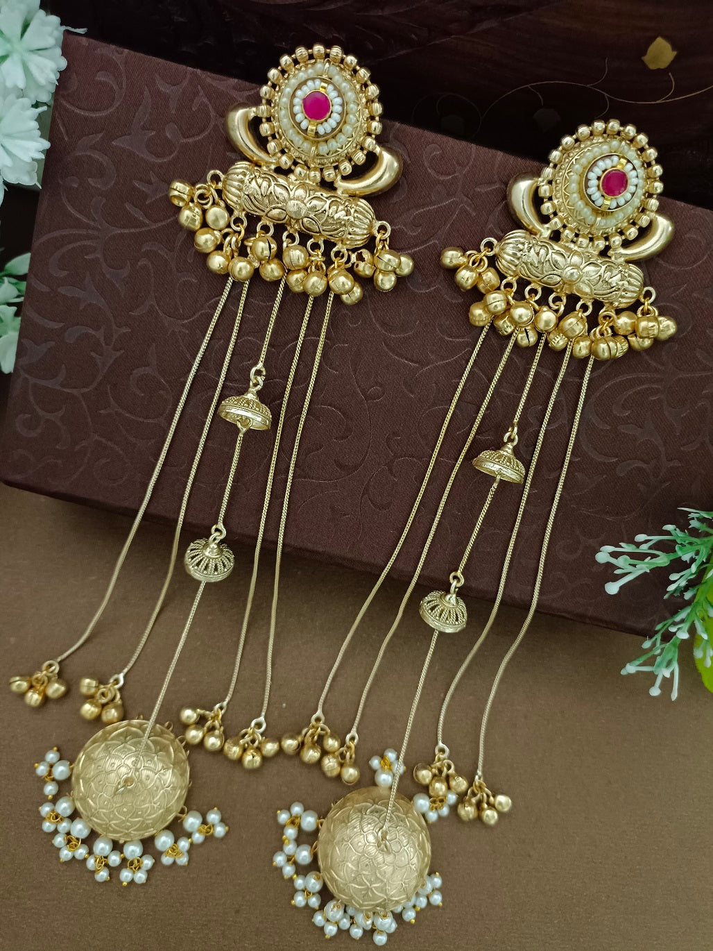 Gold-Toned Pink Drop Earrings | Kundan Studded Brass-Plated Post Back