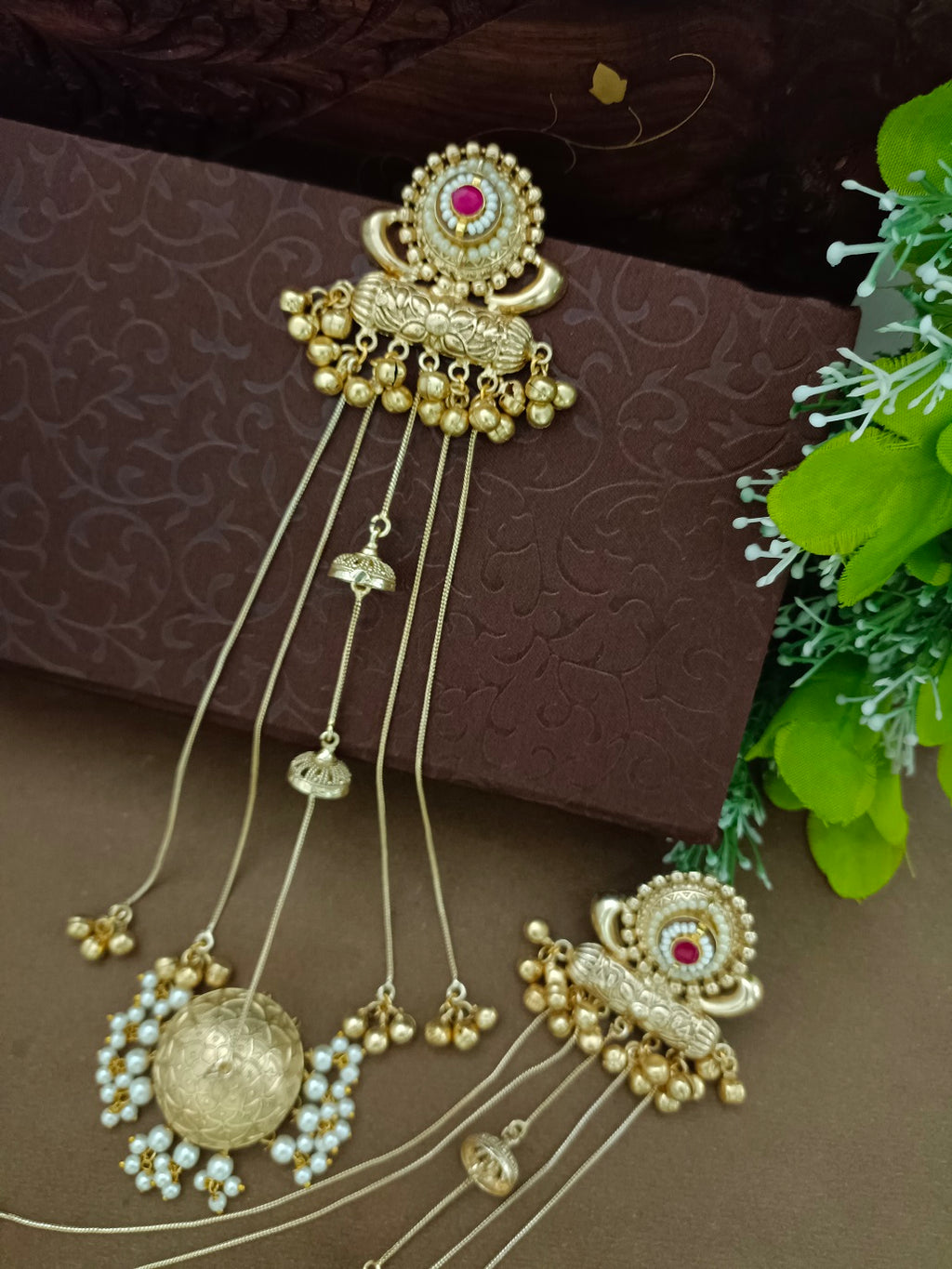 Gold-Toned Pink Drop Earrings | Kundan Studded Brass-Plated Post Back
