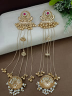 Gold-Toned Pink Drop Earrings | Kundan Studded Brass-Plated Post Back