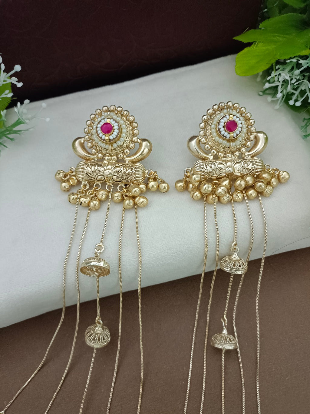 Gold-Toned Pink Drop Earrings | Kundan Studded Brass-Plated Post Back