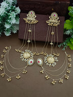 Gold-Toned Pink Geometric Drop Earrings | Kundan Studded Brass-Plated Post Back