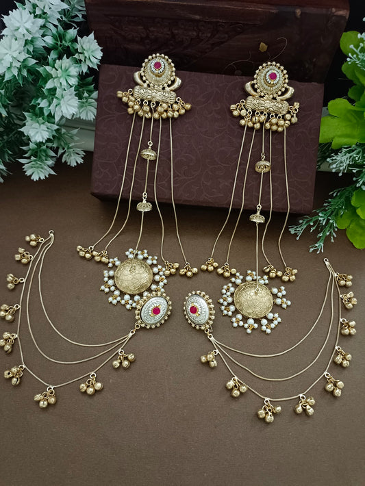 Gold-Toned Pink Geometric Drop Earrings | Kundan Studded Brass-Plated Post Back