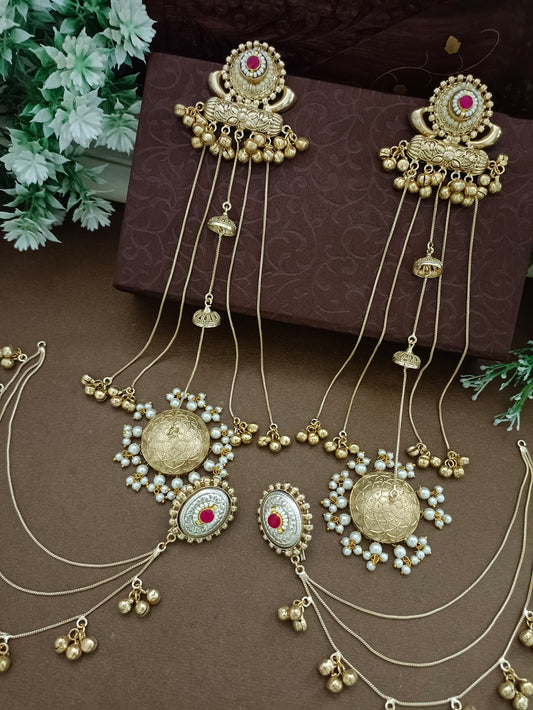 Gold-Toned Pink Geometric Drop Earrings | Kundan Studded Brass-Plated Post Back