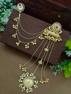 Gold-Toned Pink Geometric Drop Earrings | Kundan Studded Brass-Plated Post Back