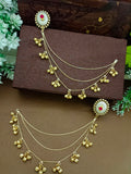 Gold-Toned Pink Oval Drop Earrings | Kundan Brass-Plated Insert Style