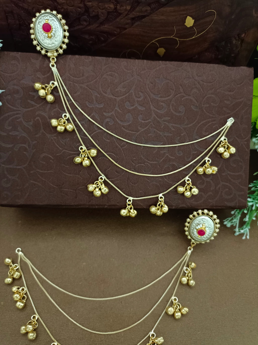 Gold-Toned Pink Oval Drop Earrings | Kundan Brass-Plated Insert Style