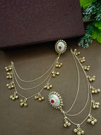 Gold-Toned Pink Oval Drop Earrings | Kundan Brass-Plated Insert Style